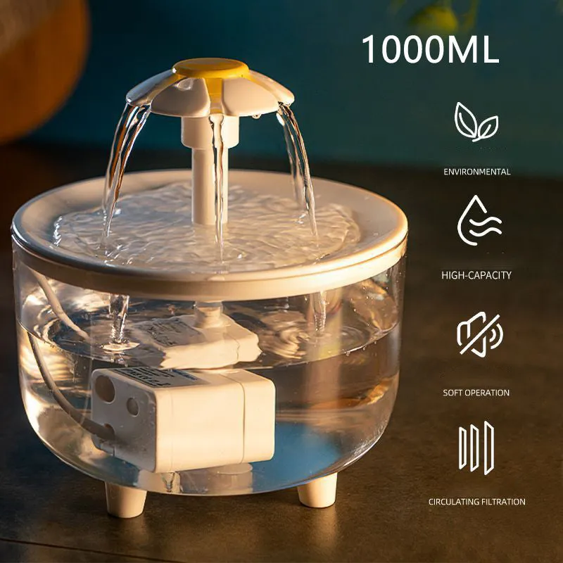 1000ML USB Cat Water Fountain with Auto Filter & Prevention Pump Sensor