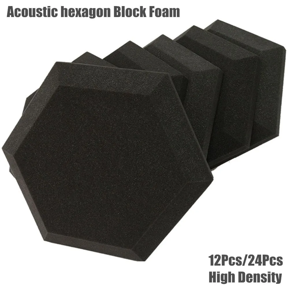 12 24pcs Hexagon Acoustic Soundproof Foam Panel with Tapes