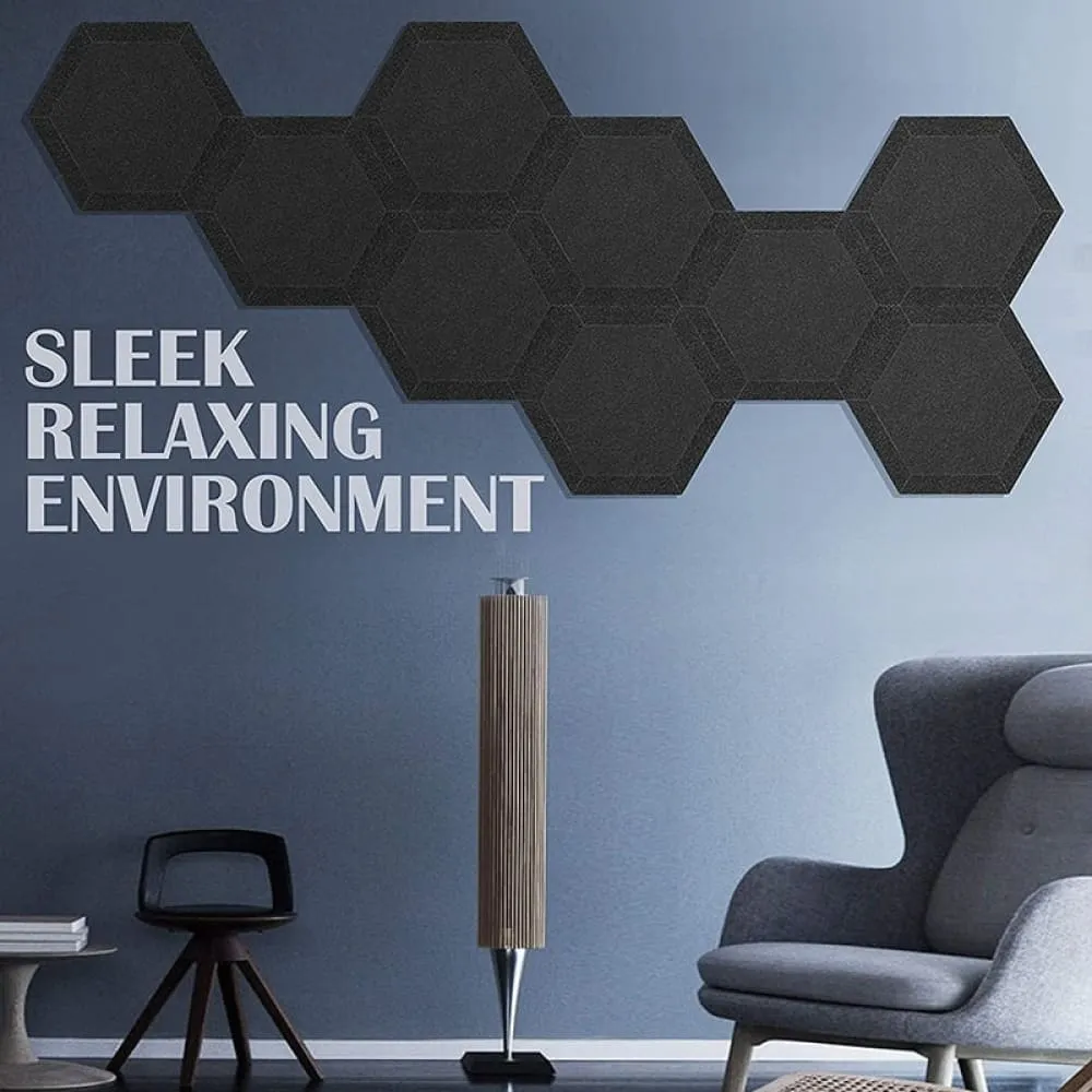 12 24pcs Hexagon Acoustic Soundproof Foam Panel with Tapes