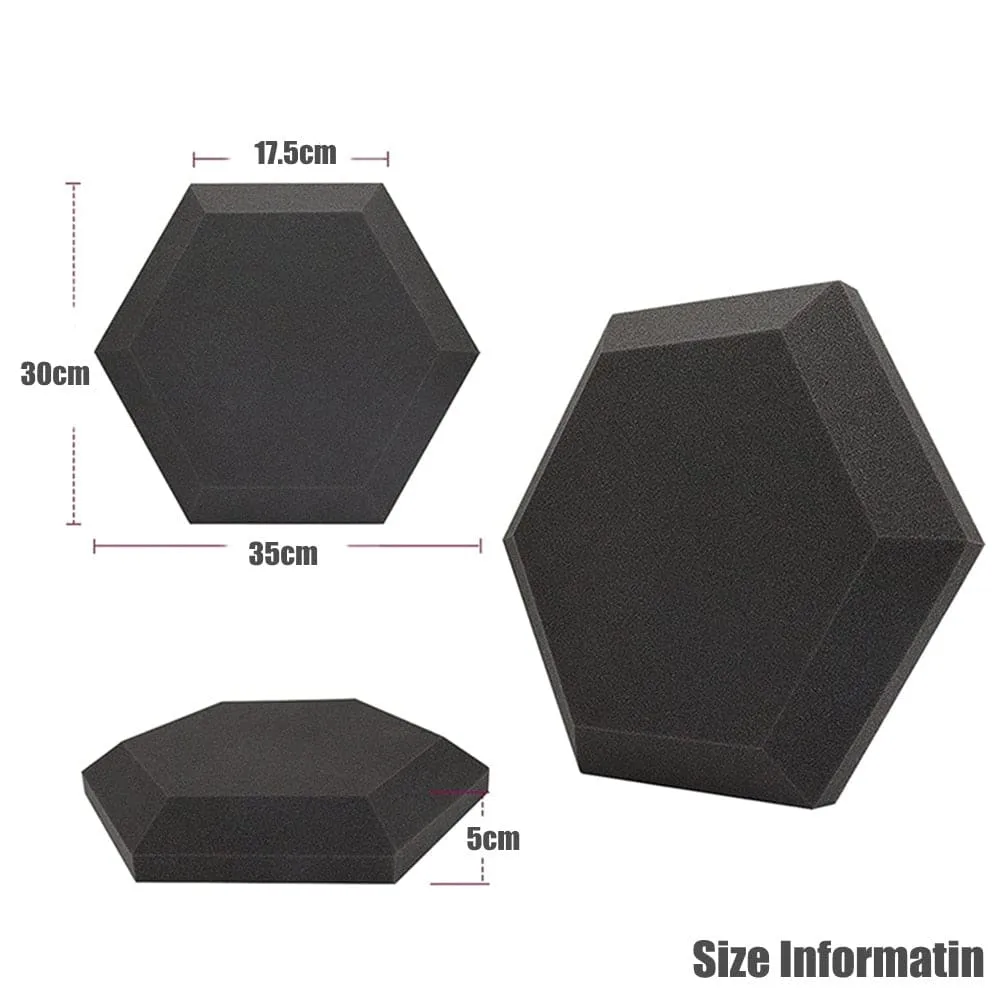 12 24pcs Hexagon Acoustic Soundproof Foam Panel with Tapes