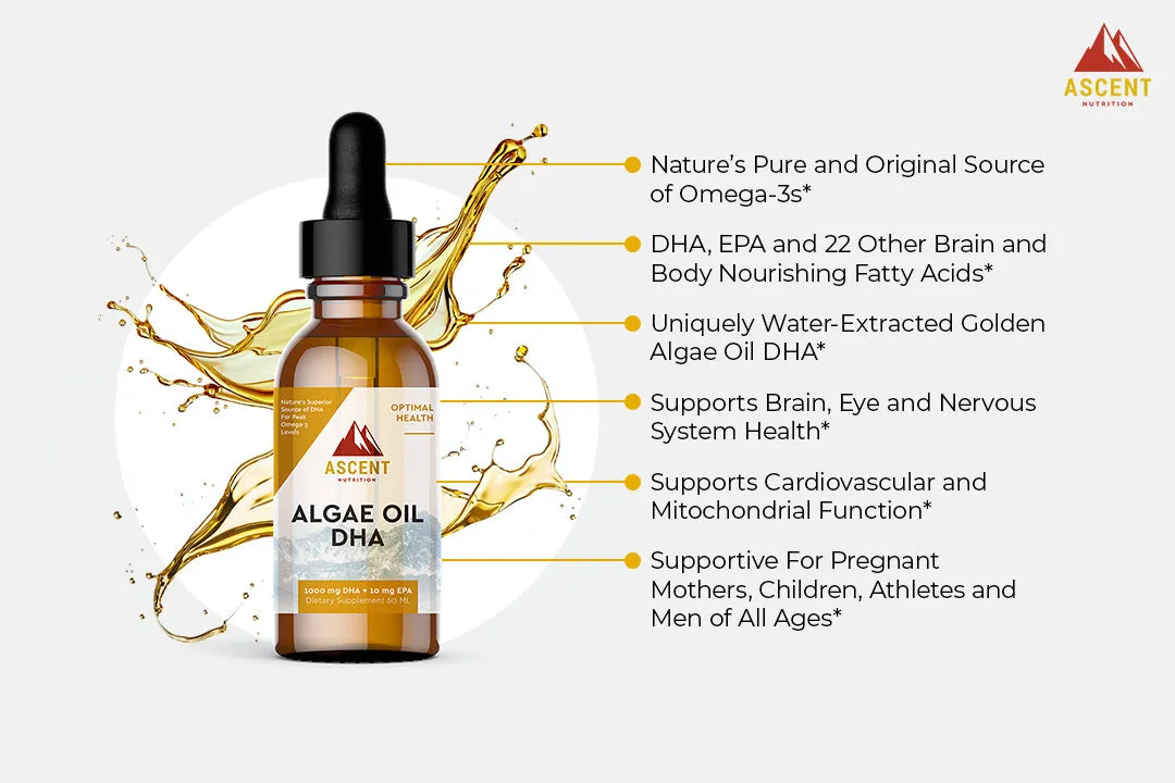 Algae Oil DHA Omega-3's - Vegan and Vegetarian, 60 ml Bottle