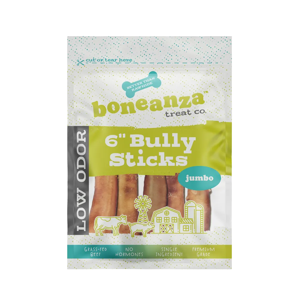 Boneanza Treat Co. Low Odor Jumbo Bully Stick 6" 5pk