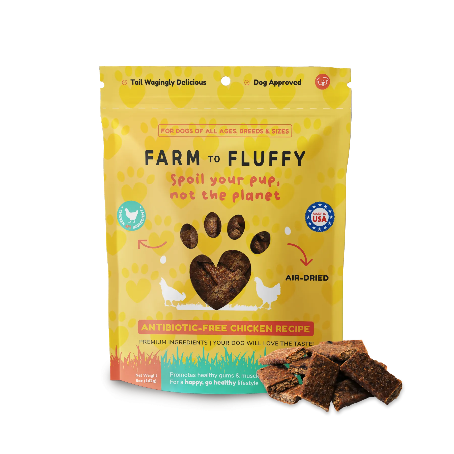 Farm To Fluffy Chicken Dog Treats, Antibiotic Free, Sustainable Bag - 5 oz