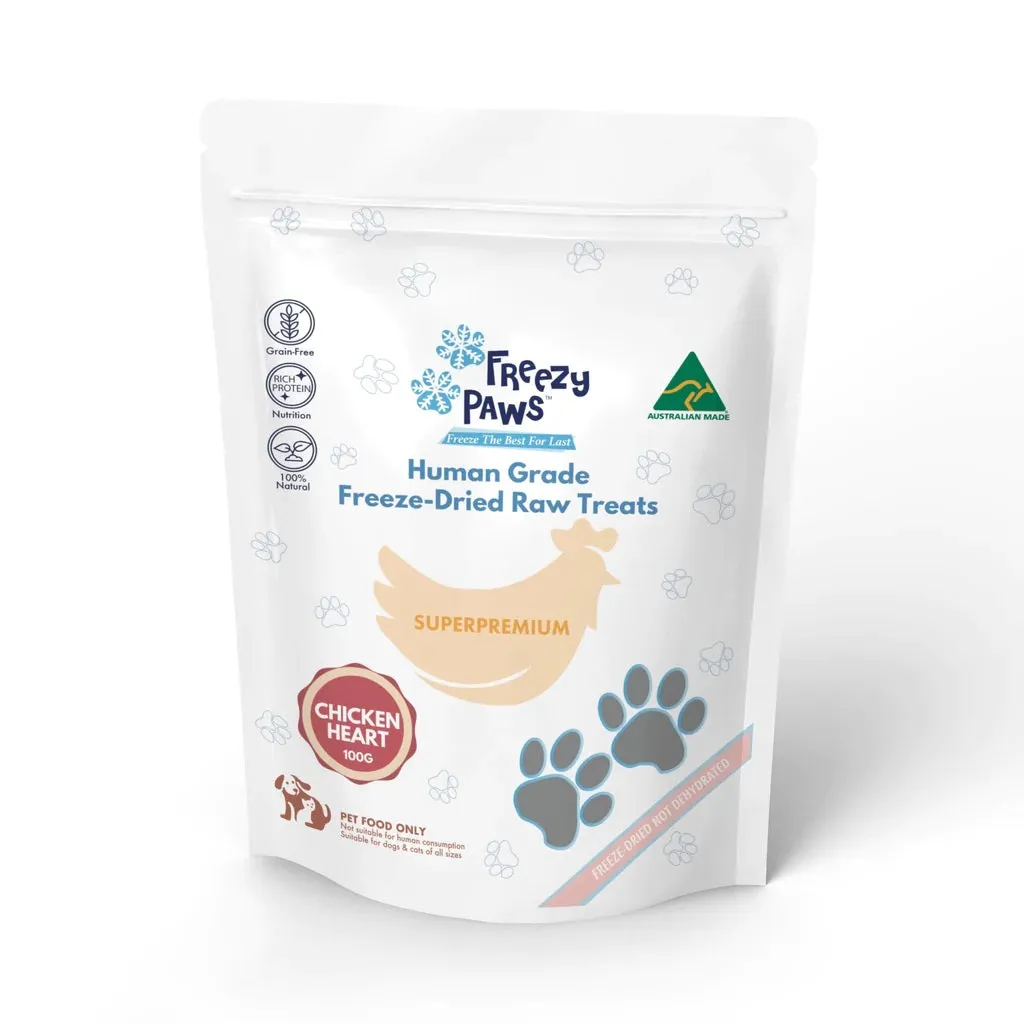 Freezy Paws Freeze Dried Human Grade Chicken Heart Dog and Cat Treats 100g