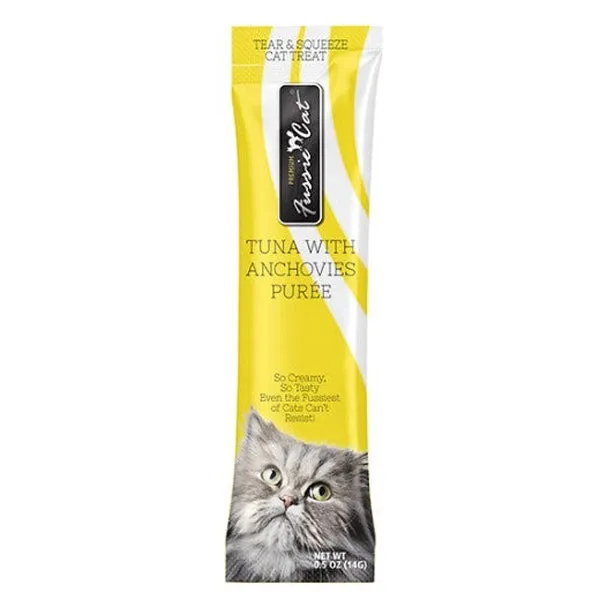 Fussie Cat Tuna Anchovies Puree Lickable Cat Treats 4 Pk