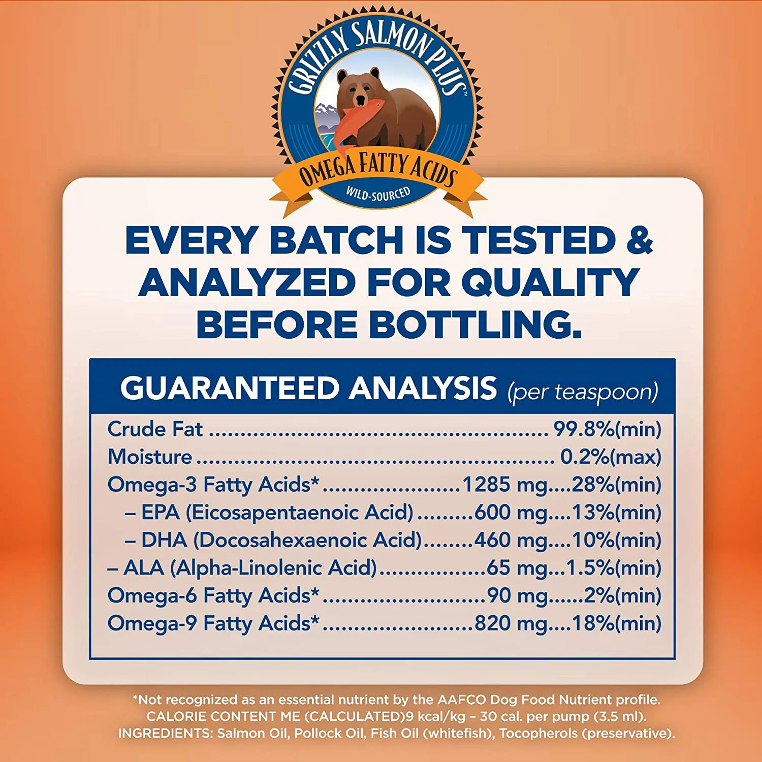 Grizzly Salmon Plus Omega Fatty Acids Food Supplement for Dogs & Cats (Various Sizes) - Wild-Sourced Salmon Oil, Omega 3-6-9, Made in USA