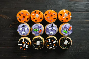 Halloween Cupcakes - Black Orange Purple Bones RIP - 12 Cupcakes/Box