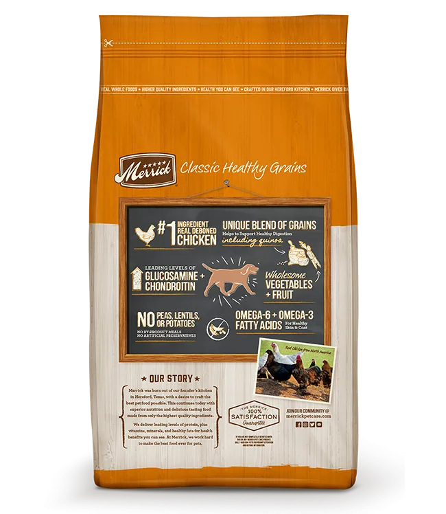 Merrick Classic Healthy Grains Real Chicken   Brown Rice Recipe with Ancient Grains, 25-lb Bag