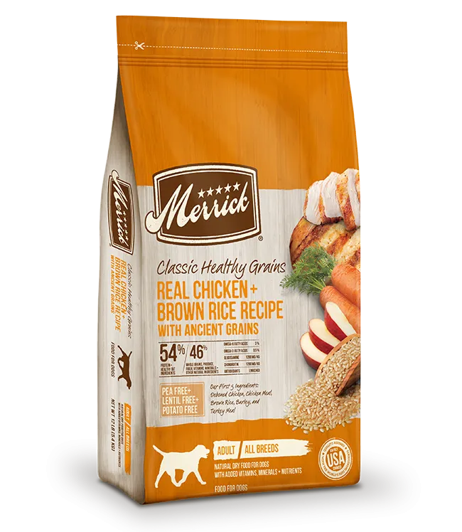 Merrick Classic Healthy Grains Real Chicken   Brown Rice Recipe with Ancient Grains, 25-lb Bag