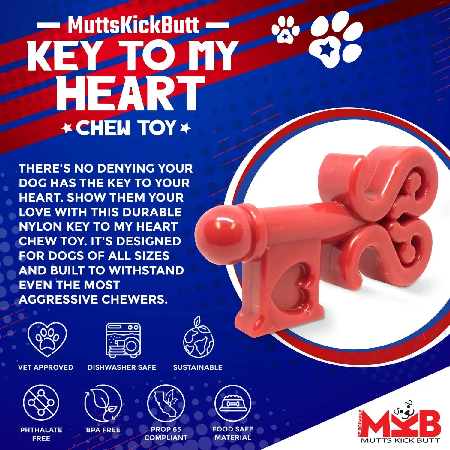 MKB Key to My Heart Ultra Durable Nylon Chew Toy