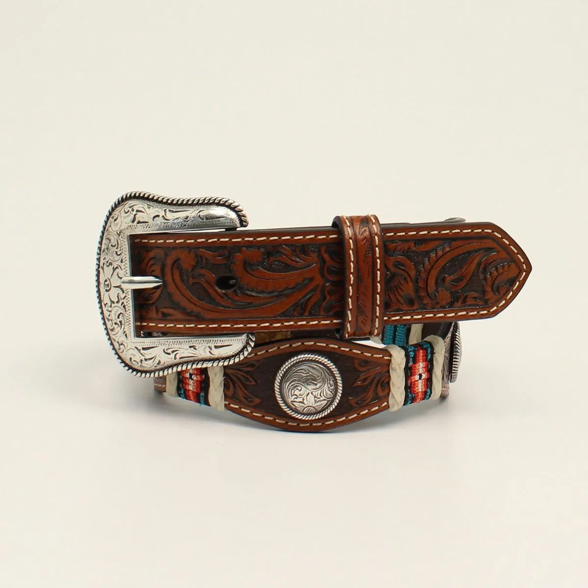 Nocona Toddler Boys' Belt 1 1/4" Flower Embossed Round Concho - Tan