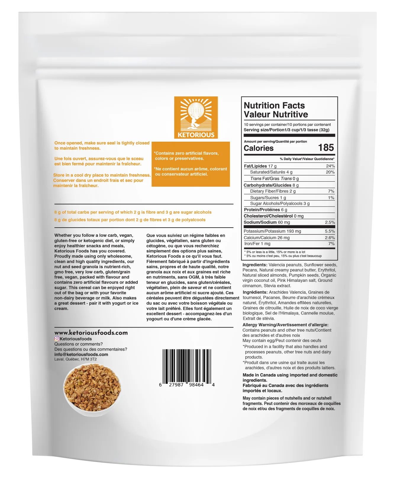 Peanut Butter Crunch Nut and Seed Granola by Ketorious, 320g (Copy)