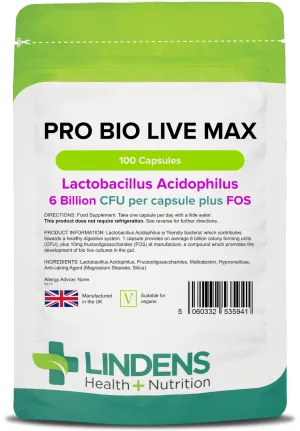 Pro Bio Live Max 6 Billion CFU Veg Capsules
