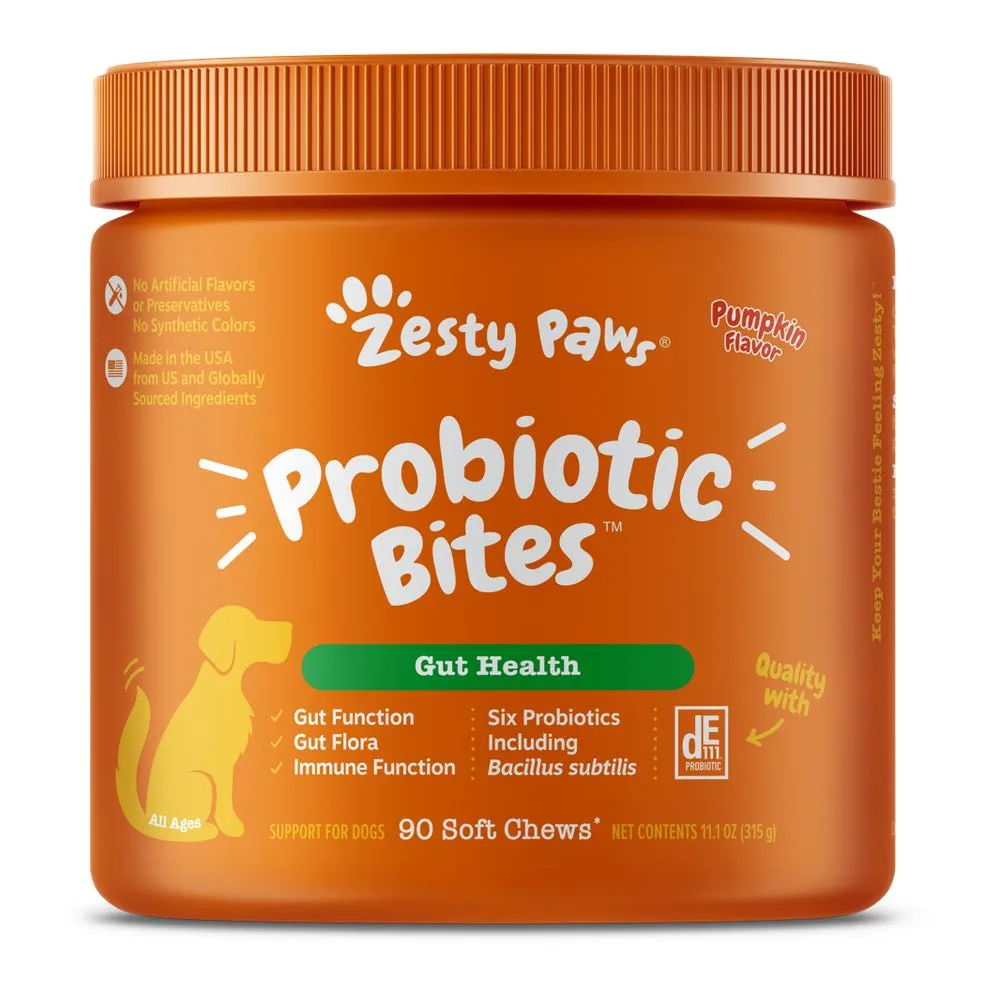 TRIAL SPECIAL 50% OFF (1 per order): Zesty Paws Probiotic Bites Pumpkin Dog Supplement Trial Pack 10 chews