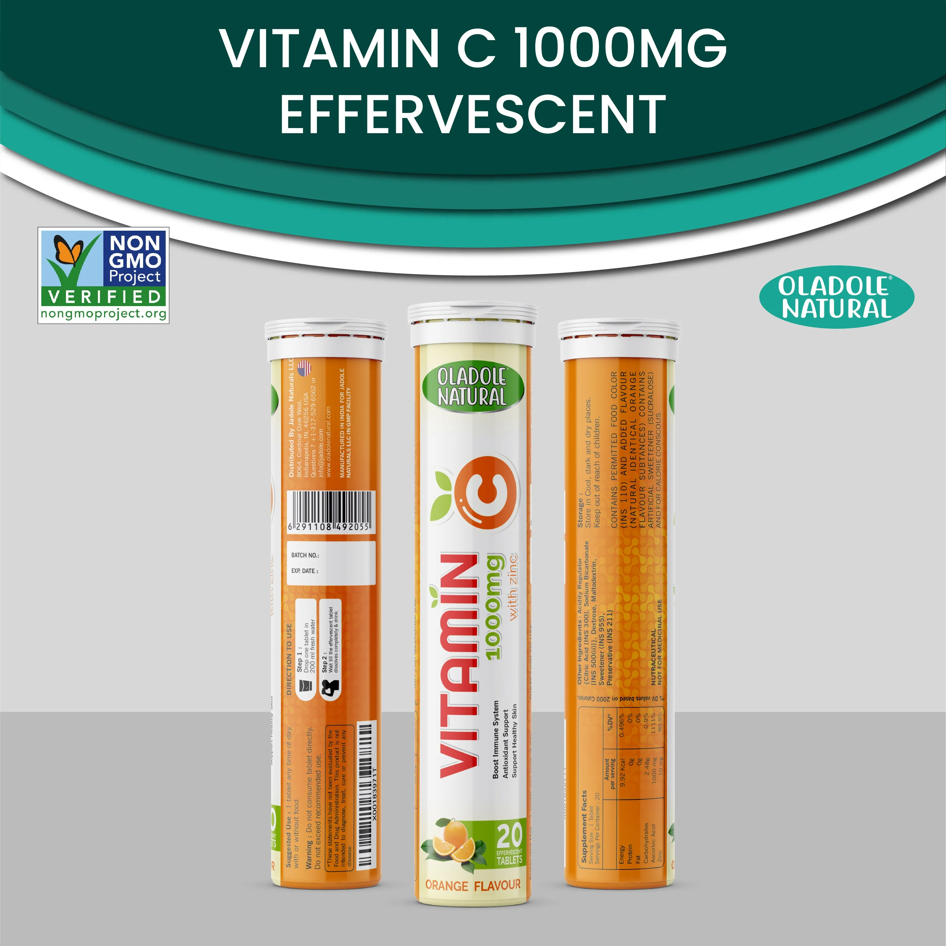 Vitamin C 1000mg effervescent   Zinc Orange Flavor Pack of 6
