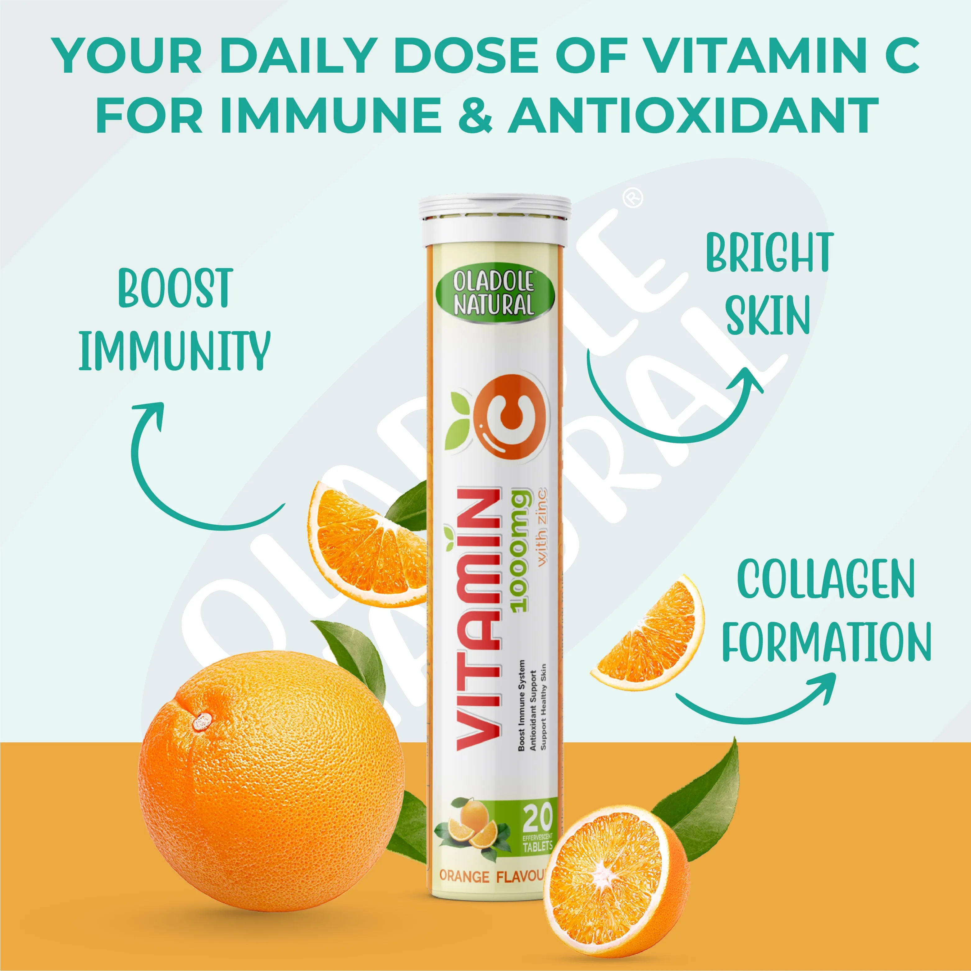 Vitamin C 1000mg effervescent   Zinc Orange Flavor Pack of 6